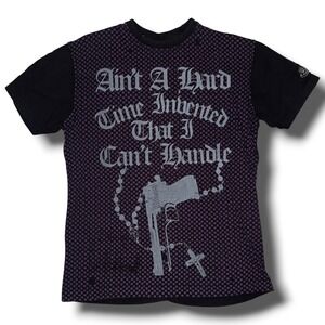 Blac Label Premium Mens XL Black Purple Y2K Graphic Tee‎ Hell Bound Distressed